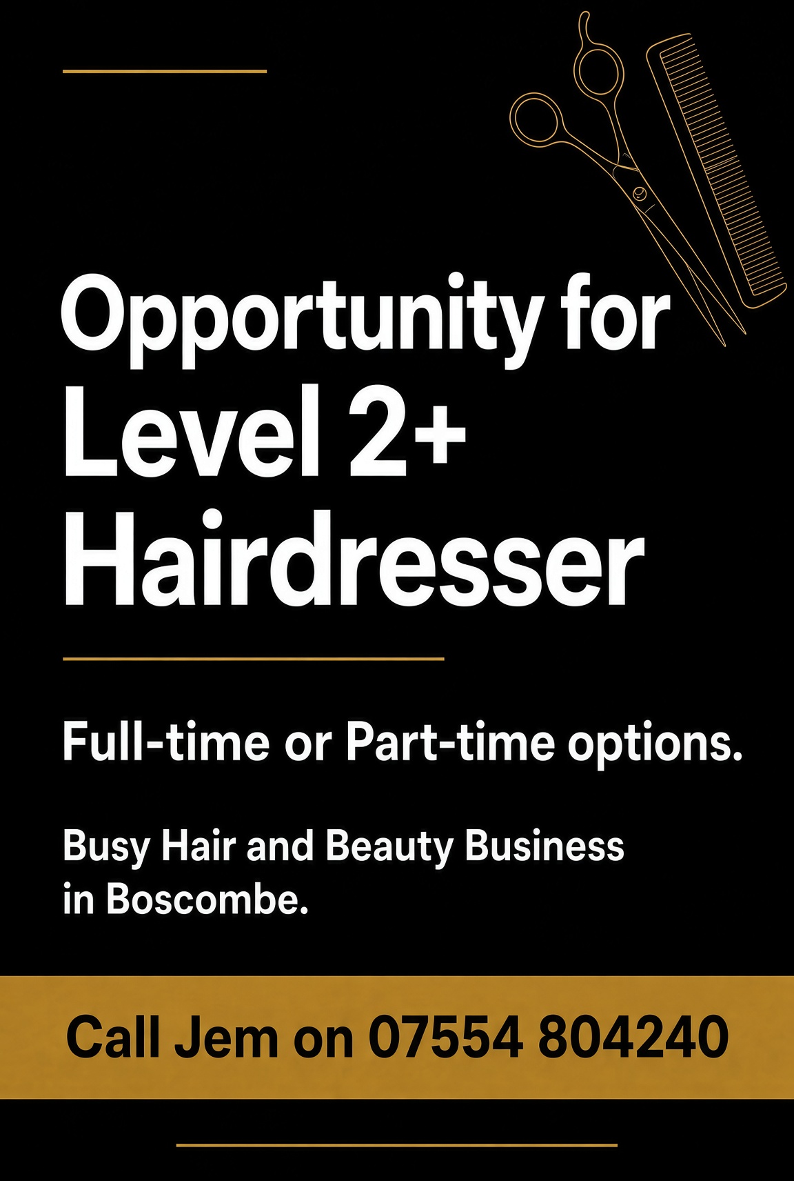 Hairdresser (level 2+) wanted for busy Boscombe Salon
